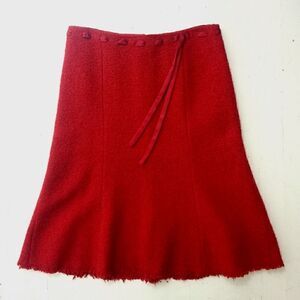 Sandra Angelozzi Red Wooly Skirt with Ribbon Trim